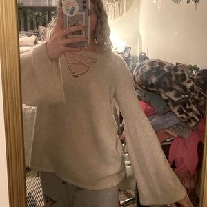 American Eagle Cream Sweater with Flare Sleeves